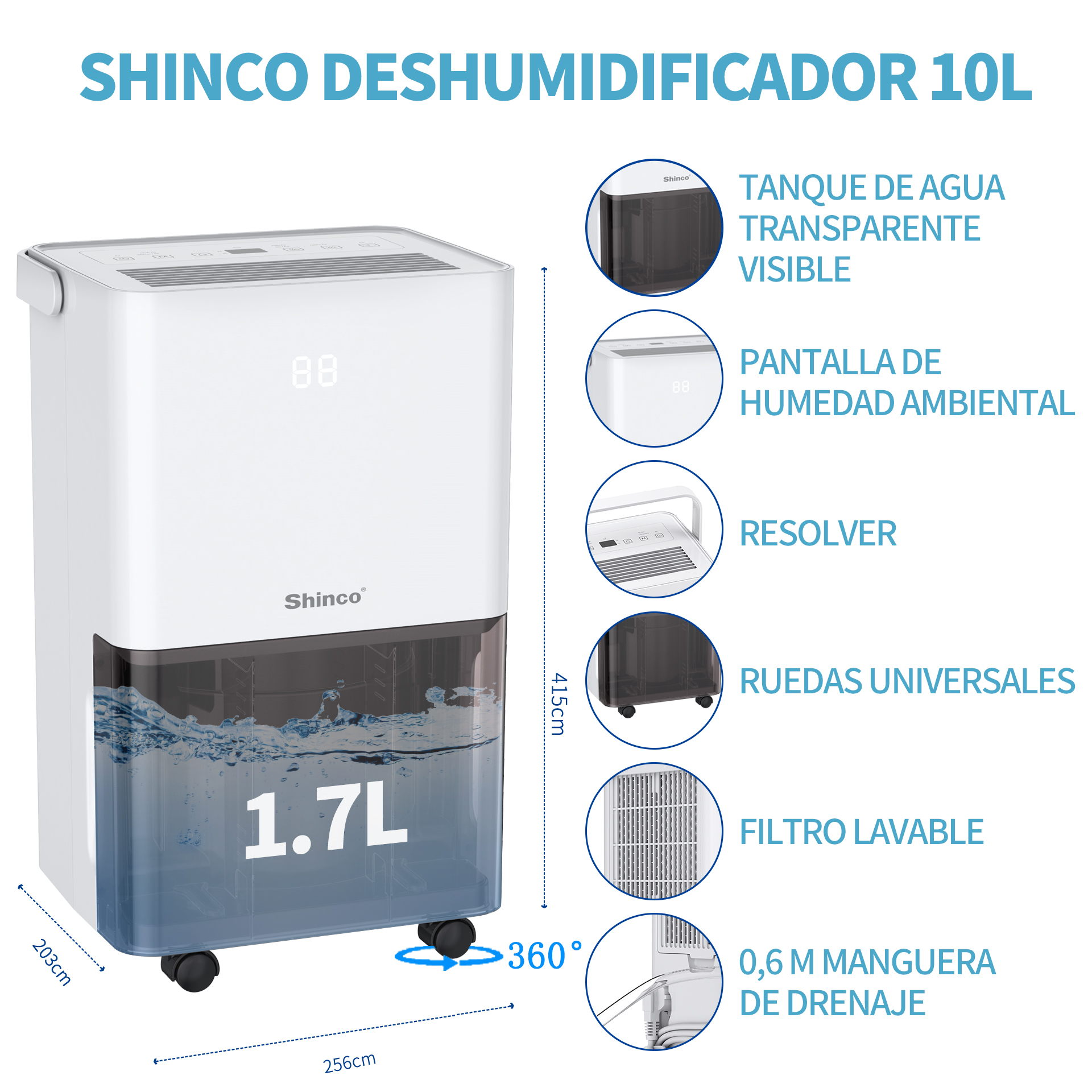 Shinco SDL5-10D 10L Deumidificatore, Per Max 15㎡ (IT)